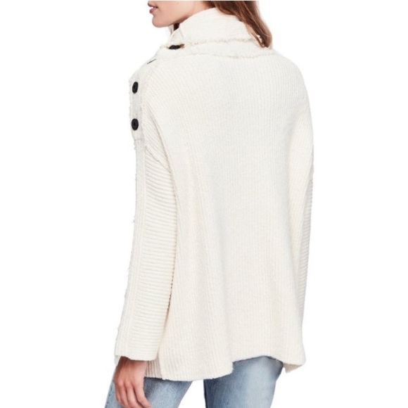 Free People On My Side Pullover Button Turtleneck Sweater Cream Size Medium - Picture 2 of 15